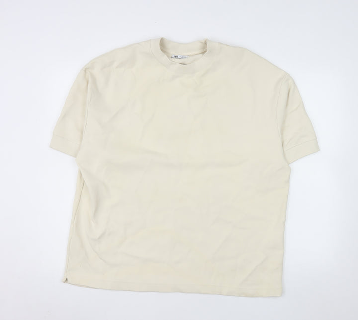 Zara Women Beige Short Sleeve Pullover Sweatshirt Size 14