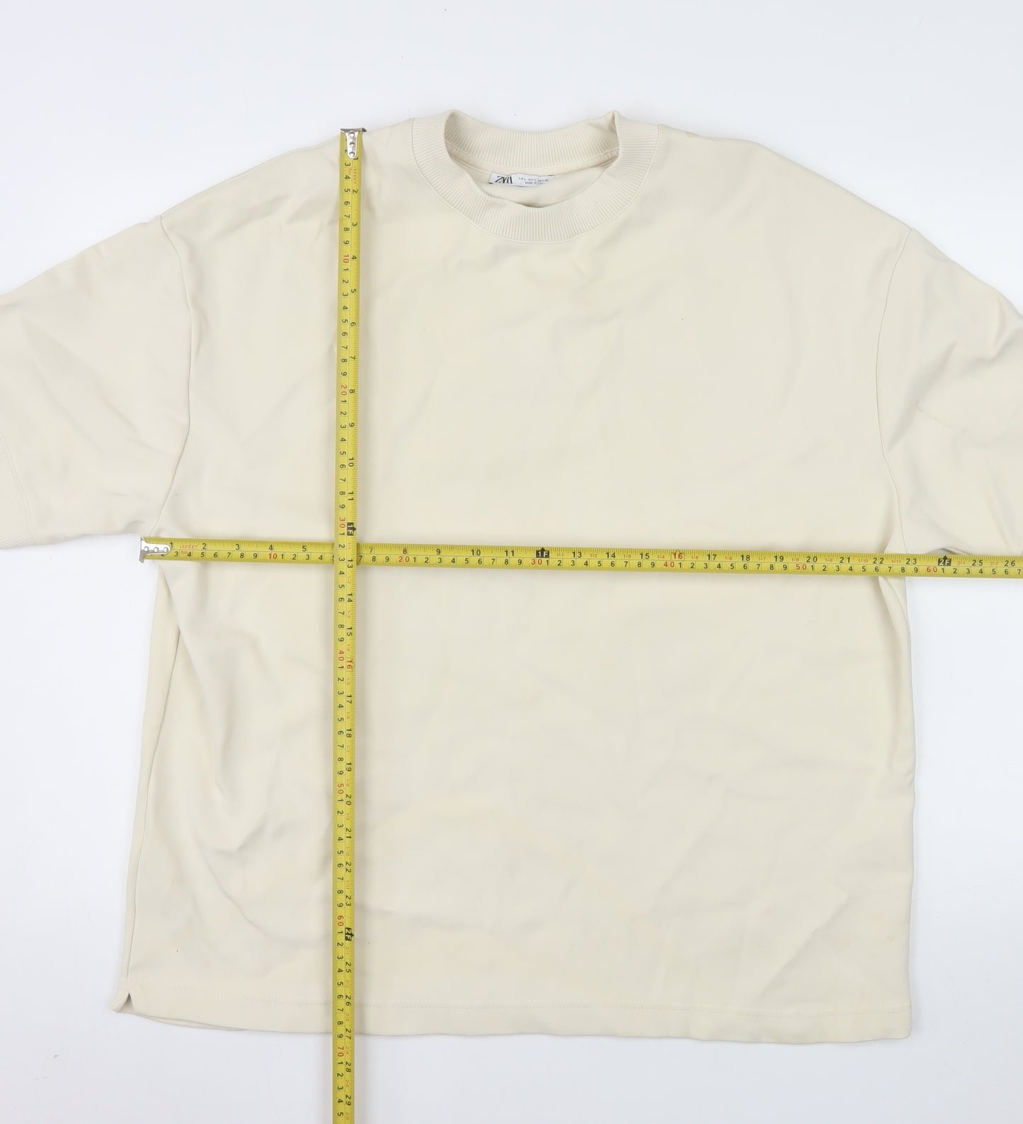 Zara Women Beige Short Sleeve Pullover Sweatshirt Size 14