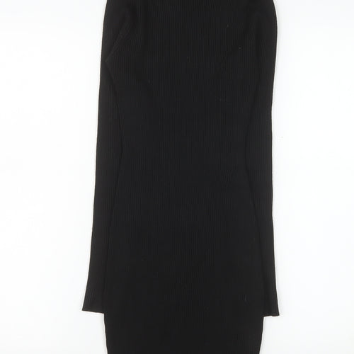 Missguided Women Black Bodycon High Neck Long Sleeve Knit Dress Size 6