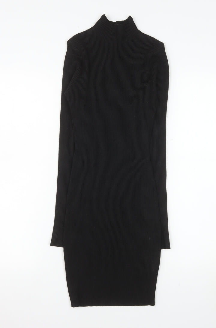 Missguided Women Black Bodycon High Neck Long Sleeve Knit Dress Size 6