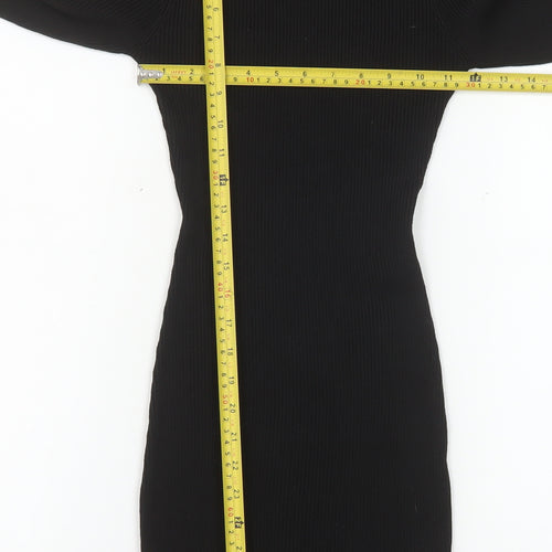 Missguided Women Black Bodycon High Neck Long Sleeve Knit Dress Size 6