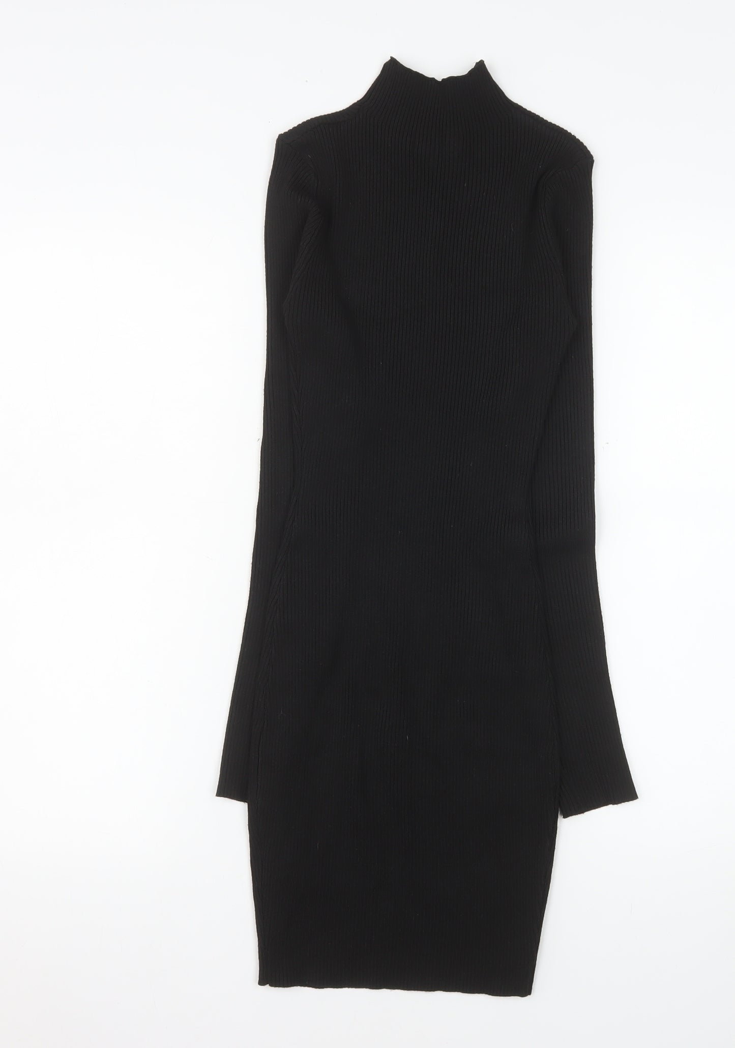 Missguided Women Black Bodycon High Neck Long Sleeve Knit Dress Size 6