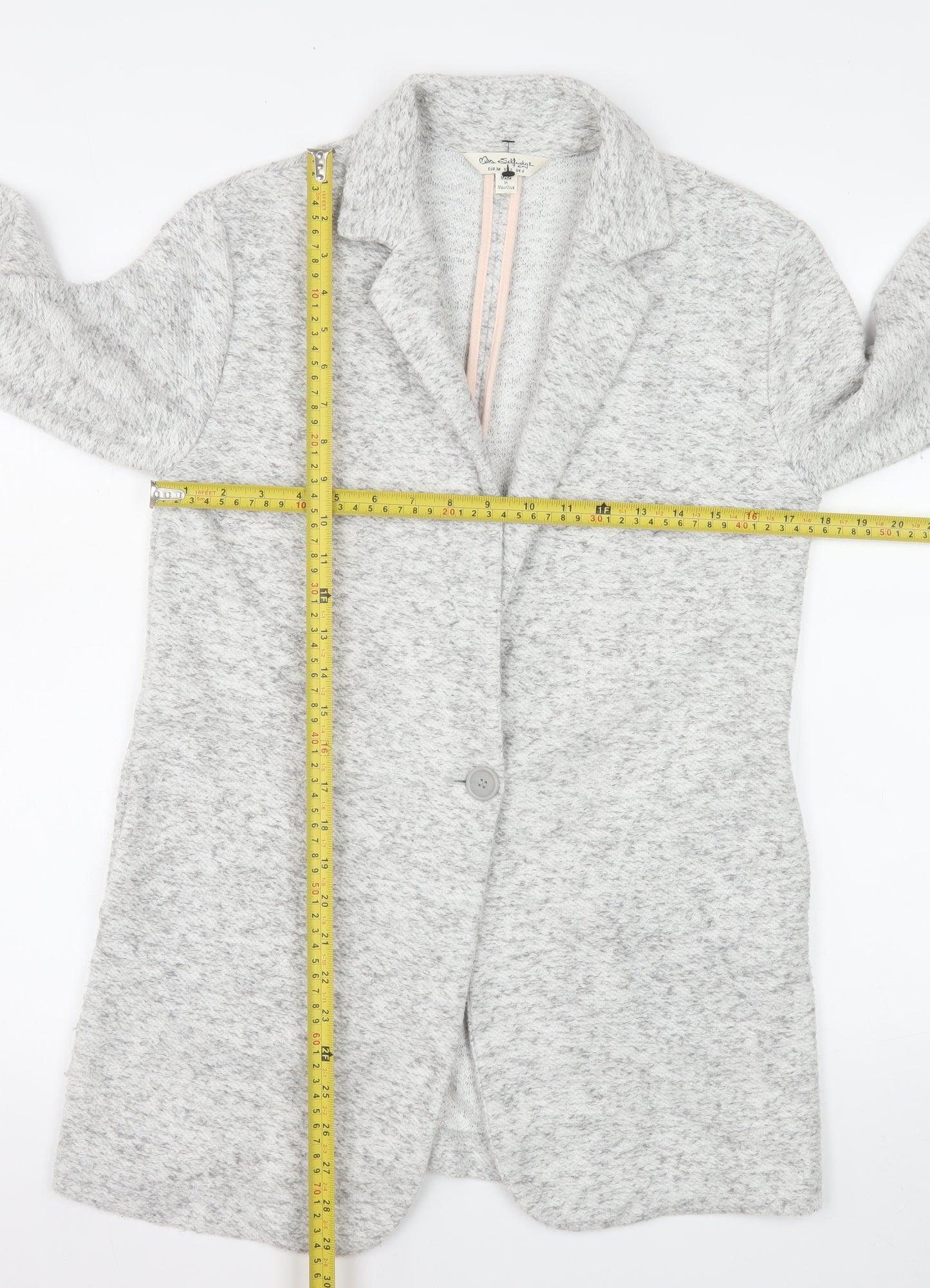 Miss Selfridge Women’s Grey Knit Mid-Length Blazer Jacket Size 6