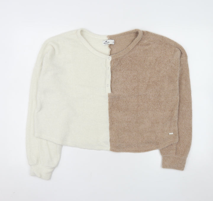 Hollister Womens Beige Ivory Henley Knit Jumper L