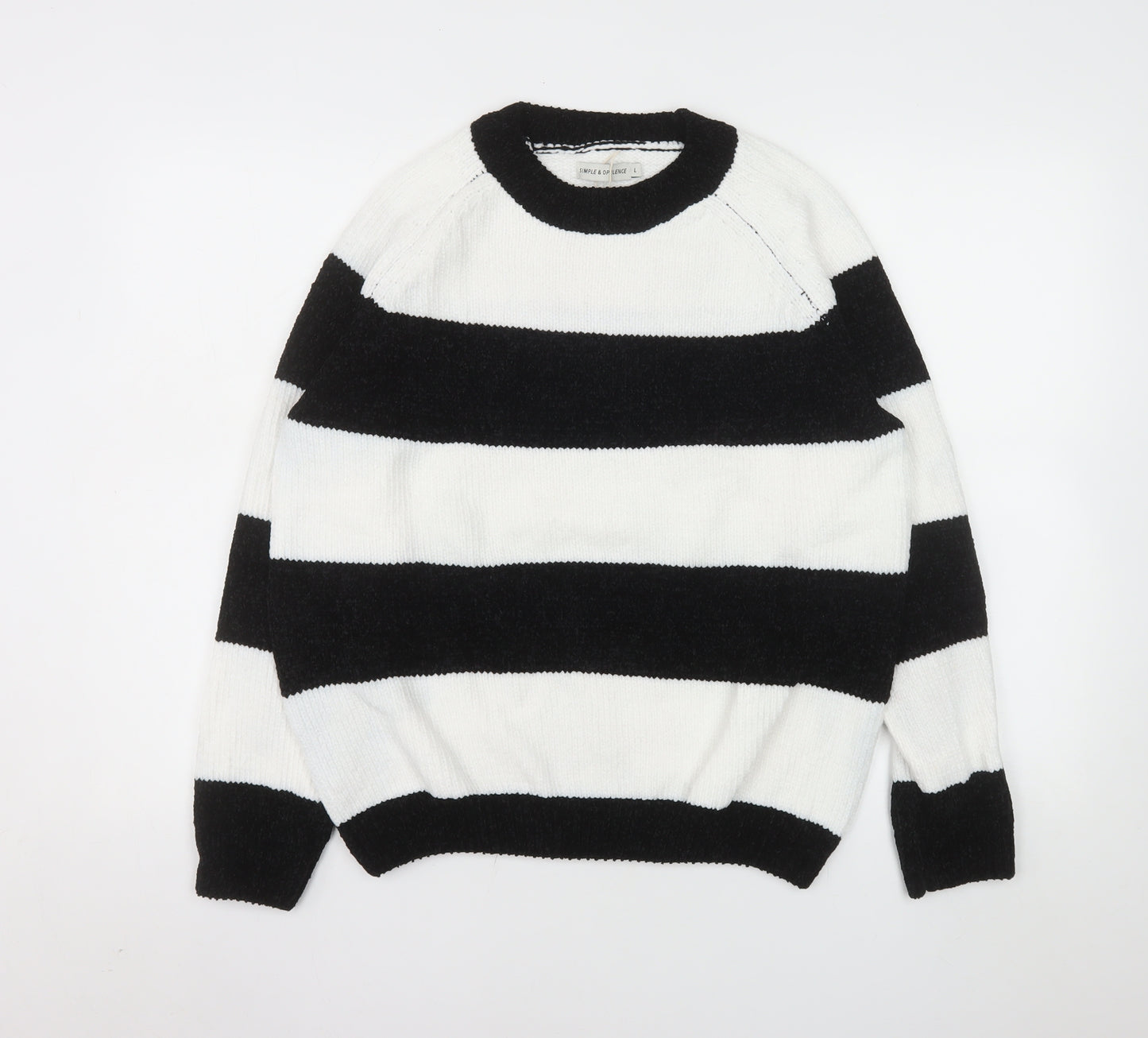 Simple & Opulence Women's Black White Striped Knit Jumper L