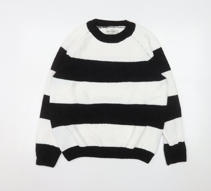 Simple & Opulence Women's Black White Striped Knit Jumper L
