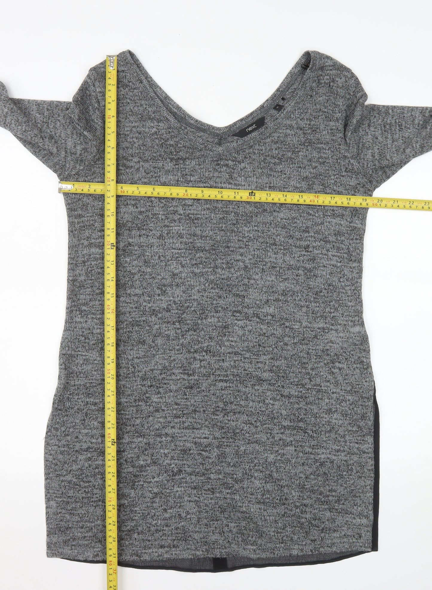 Next Women’s Grey V-Neck Long Sleeve Knit Tunic Jumper Size 12