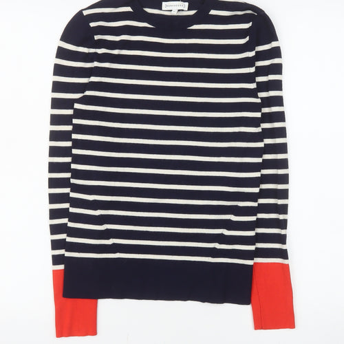 Warehouse Women Blue Striped Crew Neck Jumper Size 8