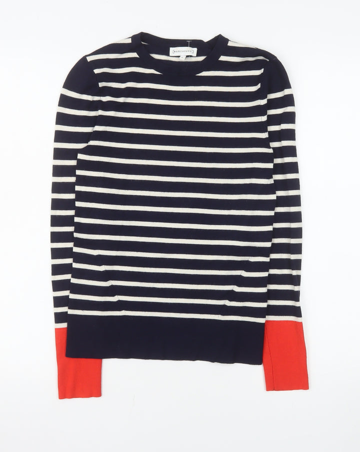 Warehouse Women Blue Striped Crew Neck Jumper Size 8