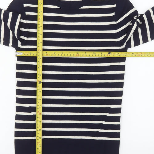 Warehouse Women Blue Striped Crew Neck Jumper Size 8