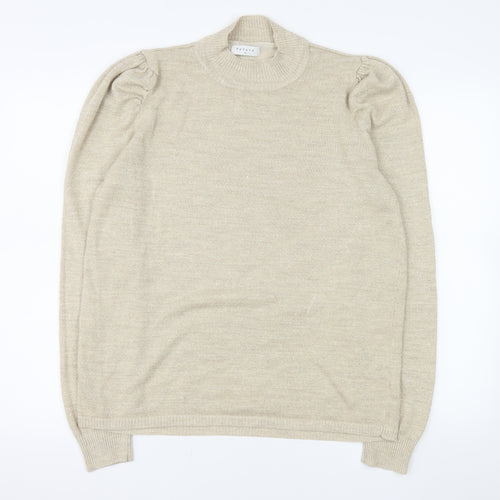 Papaya Women’s Beige Mock Neck Puff Sleeve Knit Jumper Size 16