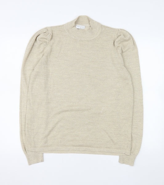 Papaya Women’s Beige Mock Neck Puff Sleeve Knit Jumper Size 16