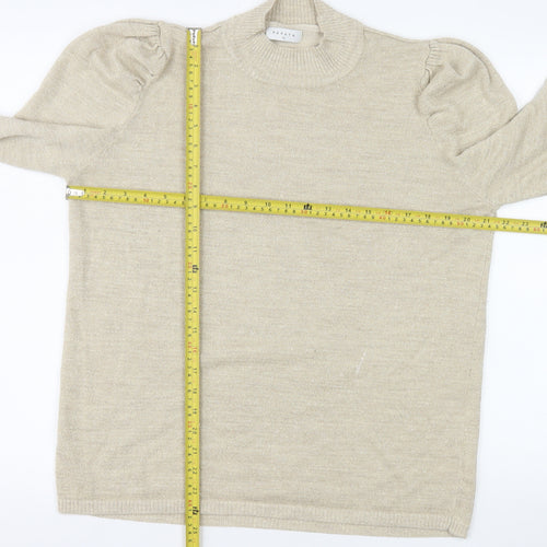 Papaya Women’s Beige Mock Neck Puff Sleeve Knit Jumper Size 16