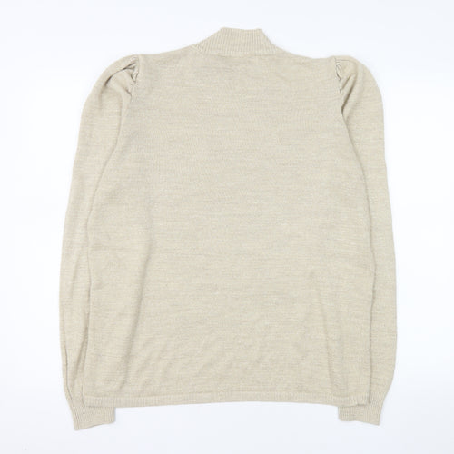 Papaya Women’s Beige Mock Neck Puff Sleeve Knit Jumper Size 16