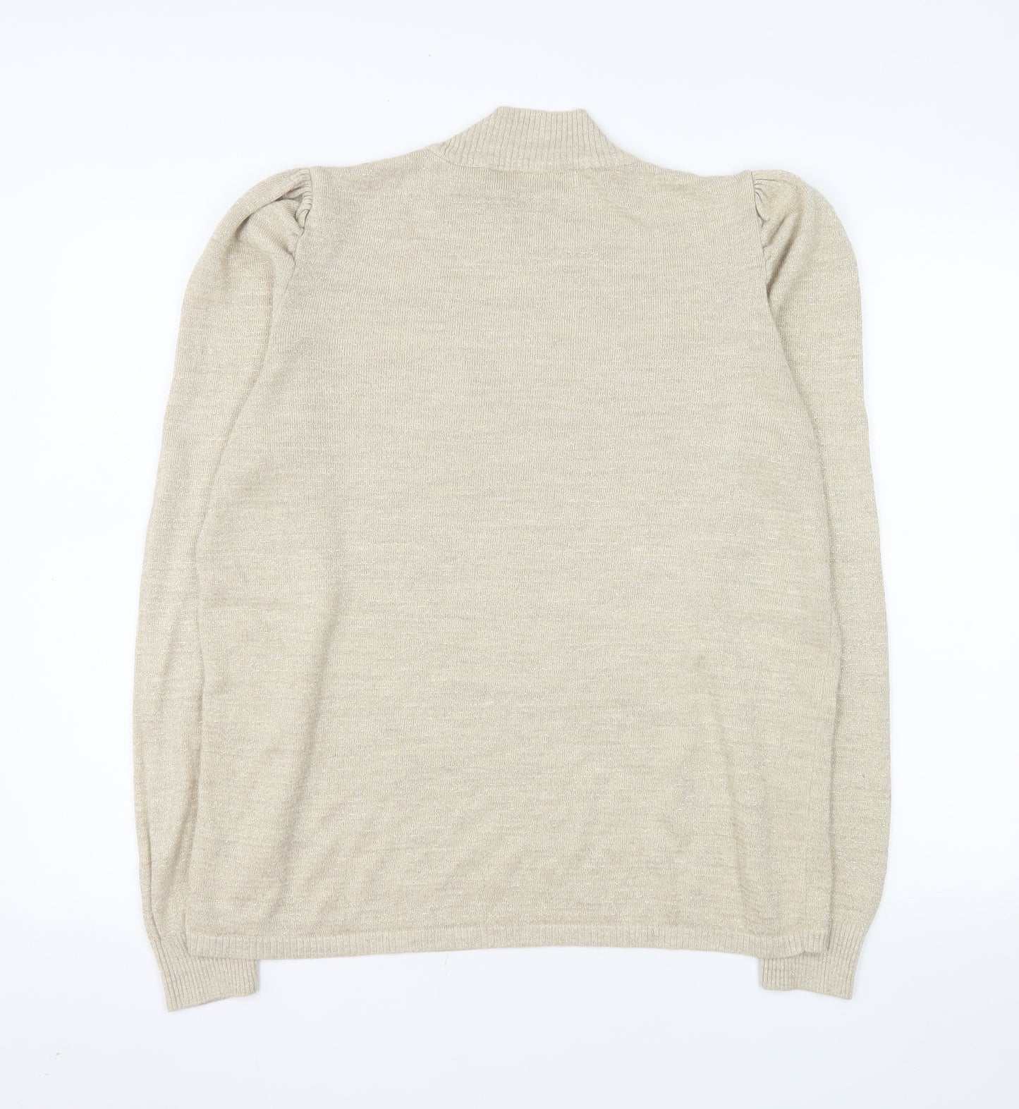 Papaya Women’s Beige Mock Neck Puff Sleeve Knit Jumper Size 16