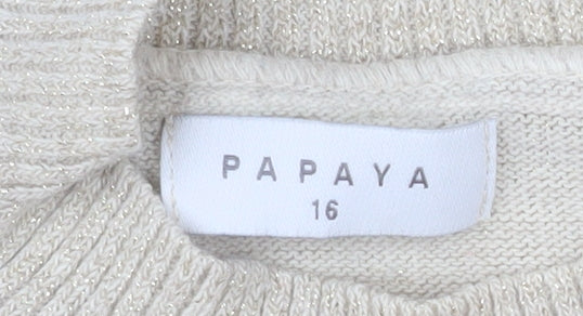 Papaya Women’s Beige Mock Neck Puff Sleeve Knit Jumper Size 16