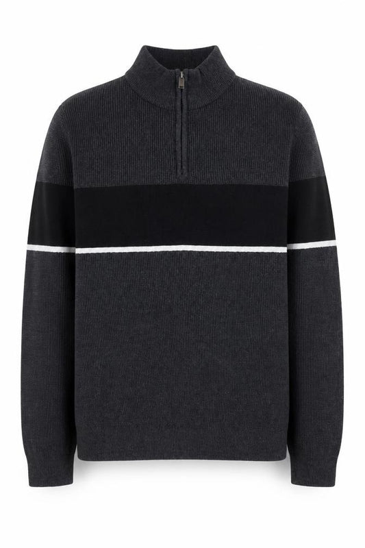 Front view of Dissident Men's Grey Half Zip Knit Sweater, size L, Regular Fit