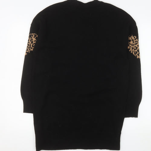 New Look Women's Black Heart Leopard Knit Pullover Jumper Size S
