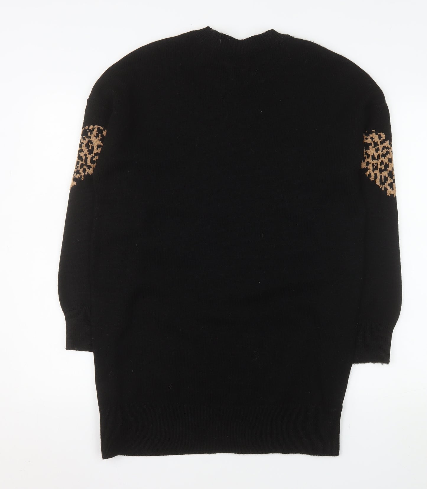 New Look Women's Black Heart Leopard Knit Pullover Jumper Size S