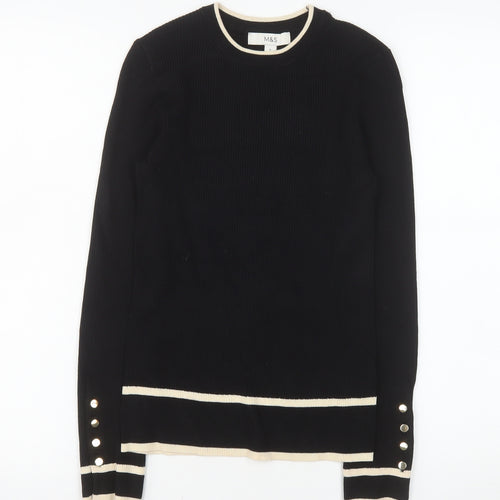 Marks and Spencer Women's Black Crew Neck Knit Jumper Size 8