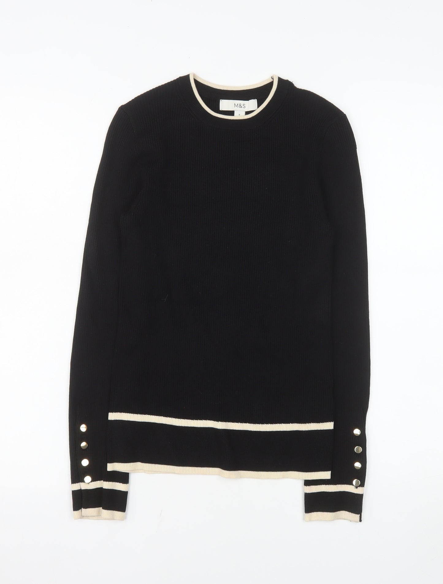 Marks and Spencer Women's Black Crew Neck Knit Jumper Size 8