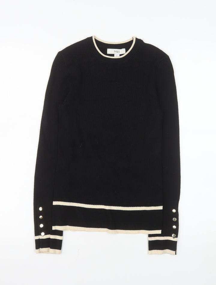 Marks and Spencer Women's Black Crew Neck Knit Jumper Size 8
