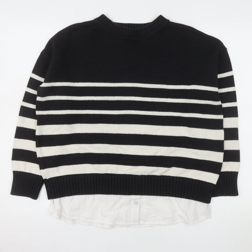 Nutmeg Womens Black Stripe Crew Neck Knit Jumper Size 12