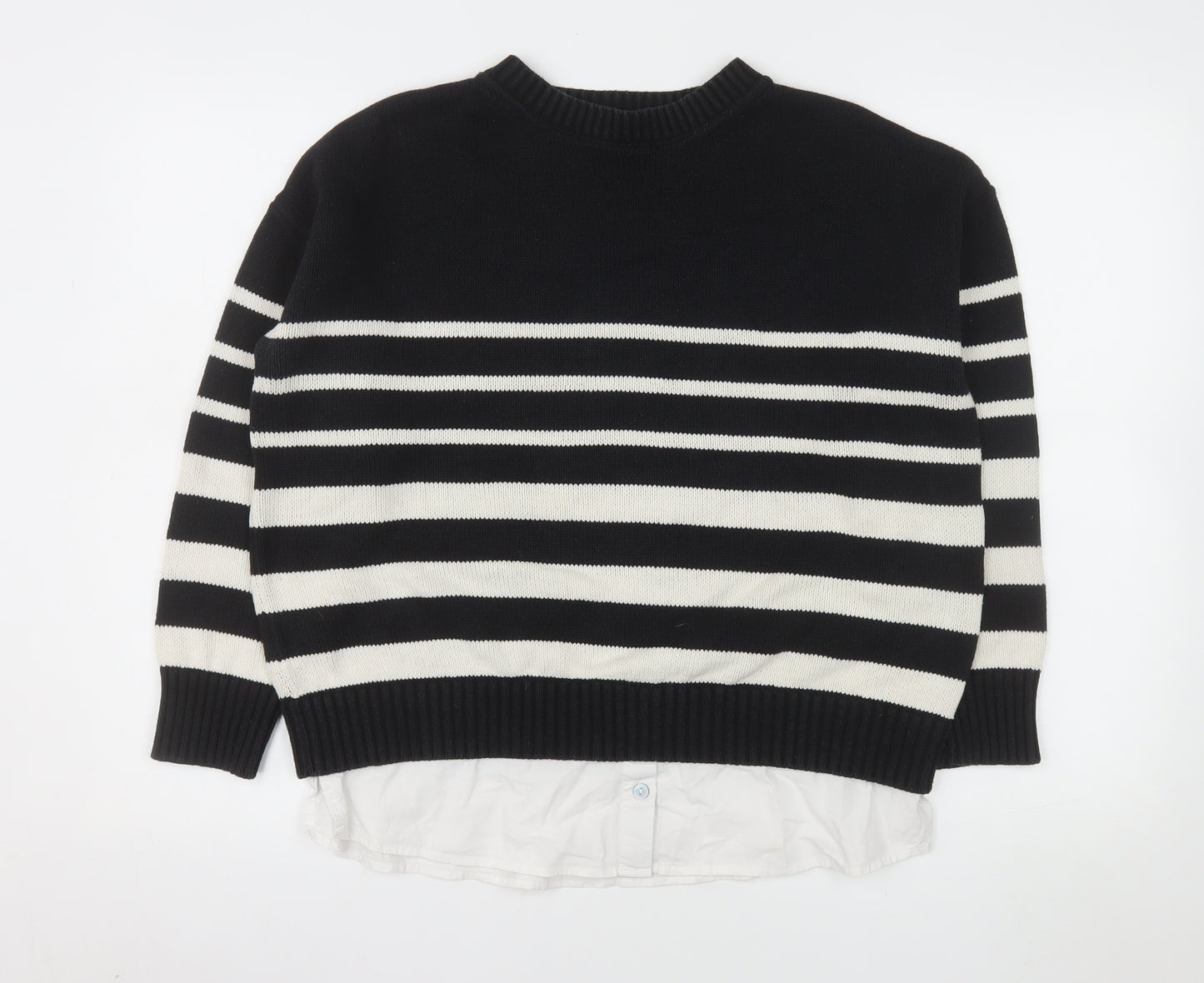 Nutmeg Womens Black Stripe Crew Neck Knit Jumper Size 12