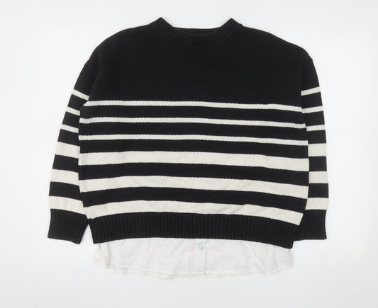 Nutmeg Womens Black Stripe Crew Neck Knit Jumper Size 12