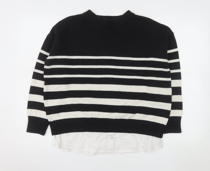 Nutmeg Womens Black Stripe Crew Neck Knit Jumper Size 12