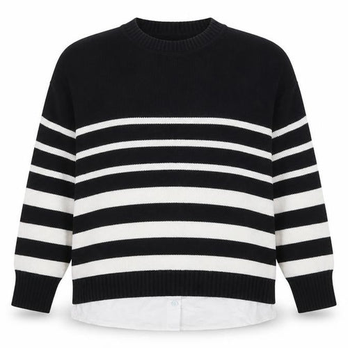 Nutmeg Womens Black Stripe Crew Neck Knit Jumper Size 12