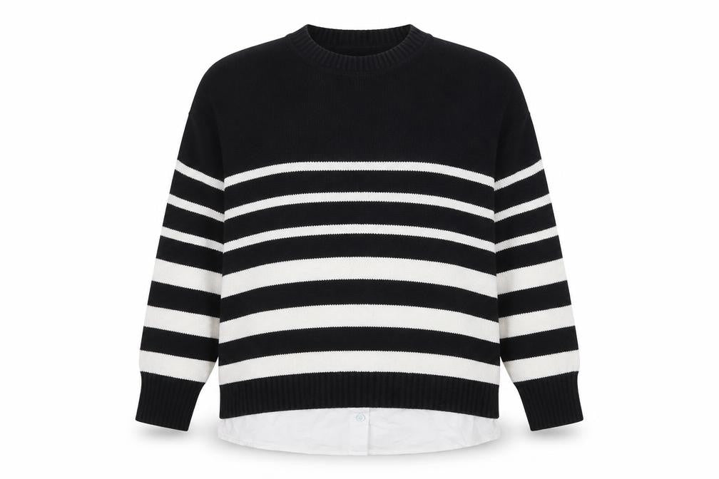 Nutmeg Womens Black Stripe Crew Neck Knit Jumper Size 12