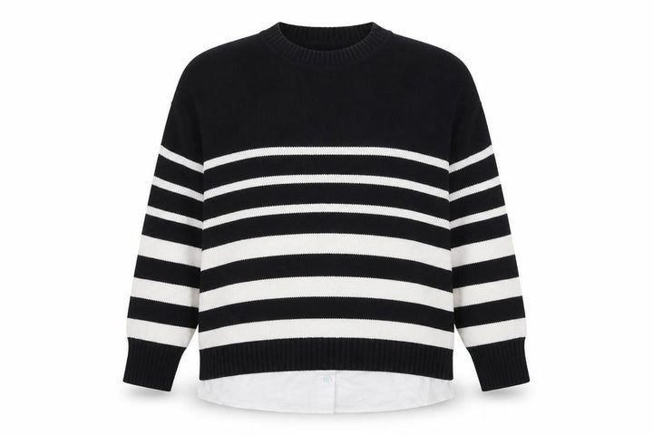 Nutmeg Womens Black Stripe Crew Neck Knit Jumper Size 12