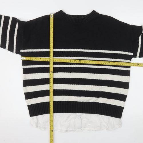 Nutmeg Womens Black Stripe Crew Neck Knit Jumper Size 12