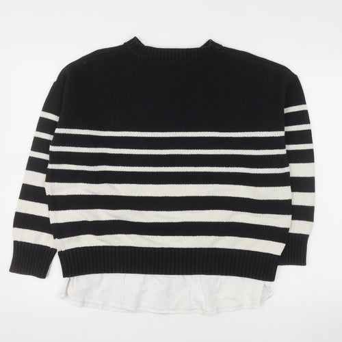 Nutmeg Womens Black Stripe Crew Neck Knit Jumper Size 12