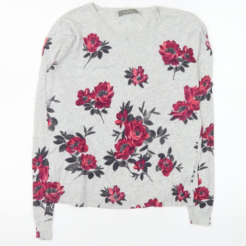 Oasis Women’s Grey Floral Cotton Crew Neck Pullover Jumper Size S