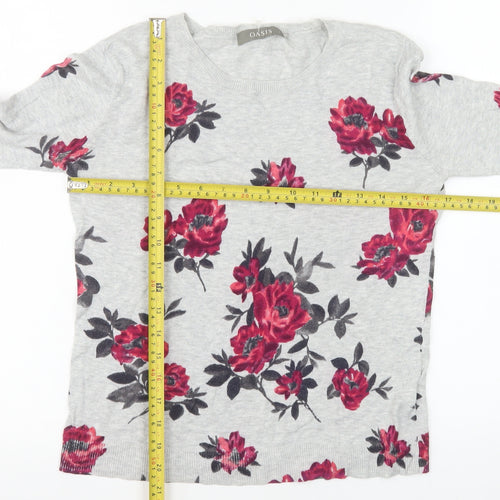 Oasis Women’s Grey Floral Cotton Crew Neck Pullover Jumper Size S