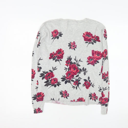 Oasis Women’s Grey Floral Cotton Crew Neck Pullover Jumper Size S