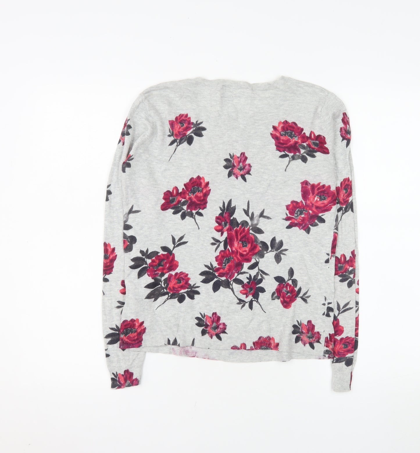 Oasis Women’s Grey Floral Cotton Crew Neck Pullover Jumper Size S
