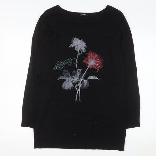 Roman Women Black Floral Sequin Pullover Jumper Size 16