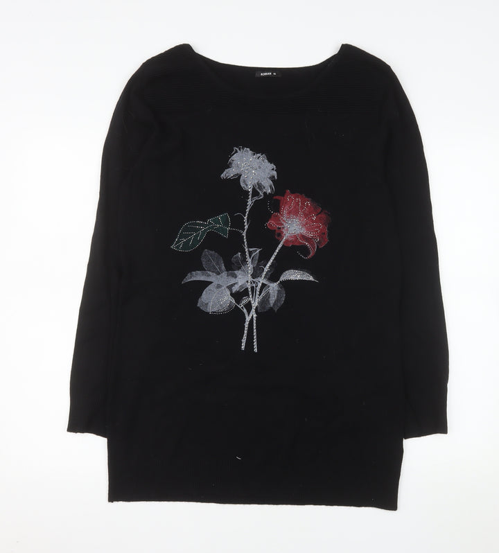 Roman Women Black Floral Sequin Pullover Jumper Size 16
