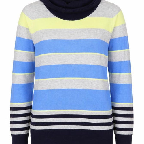 Marks and Spencer Women’s Blue Mix Striped Roll Neck Jumper Size 16