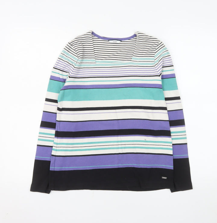 DASH Women’s Multicoloured Long Sleeve Striped Cotton T-Shirt Size 12