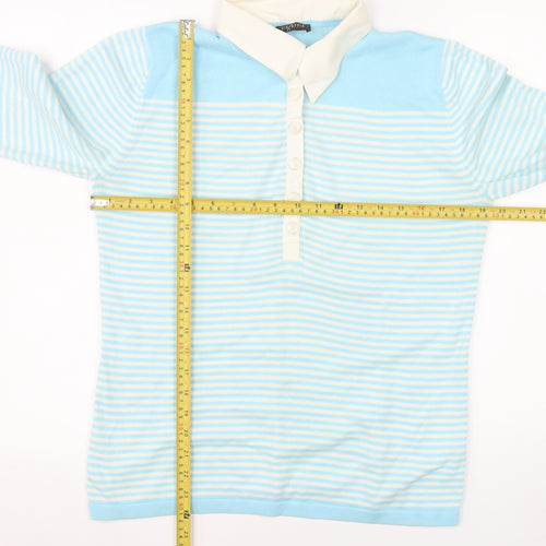 Via Appia Women's Blue Striped Collared Button-Up Top Size 12