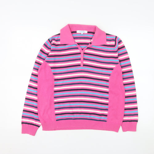 Rachel Lacey Women’s Pink Striped Cotton Polo Jumper Size 12