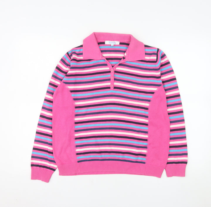 Rachel Lacey Women’s Pink Striped Cotton Polo Jumper Size 12