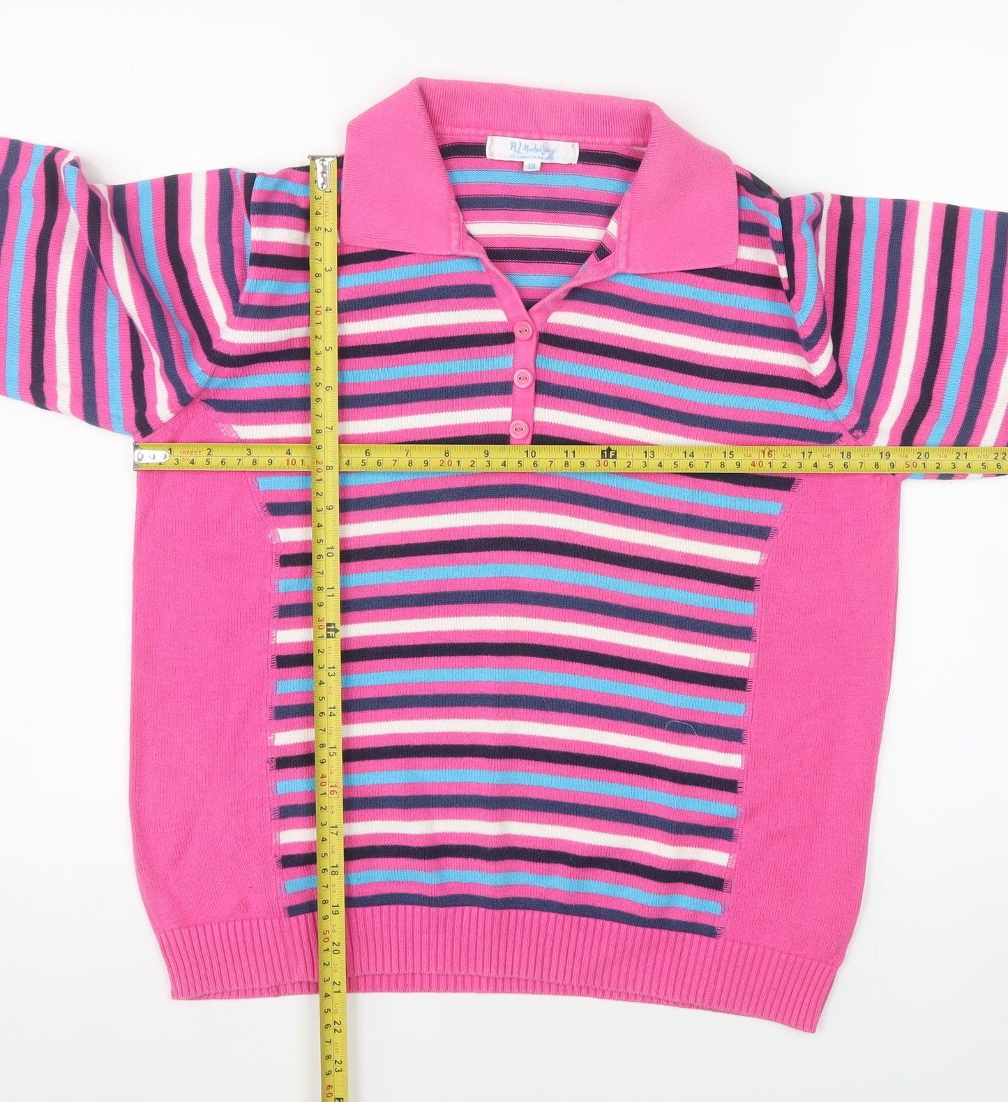 Rachel Lacey Women’s Pink Striped Cotton Polo Jumper Size 12