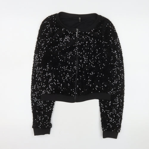 ONLY Women's Black Sequin Bomber Jacket Size S Party Wear