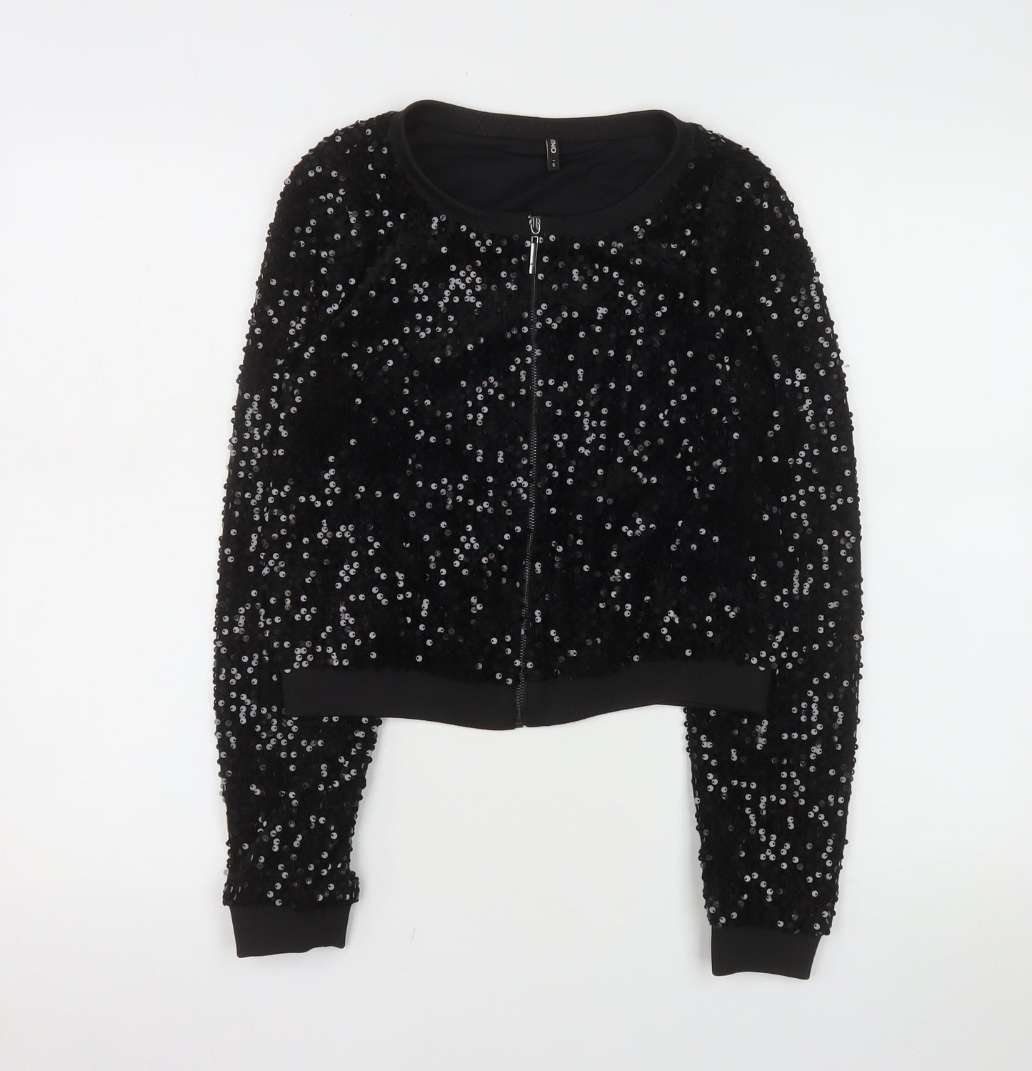 ONLY Women's Black Sequin Bomber Jacket Size S Party Wear