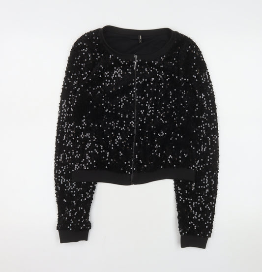 ONLY Women's Black Sequin Bomber Jacket Size S Party Wear
